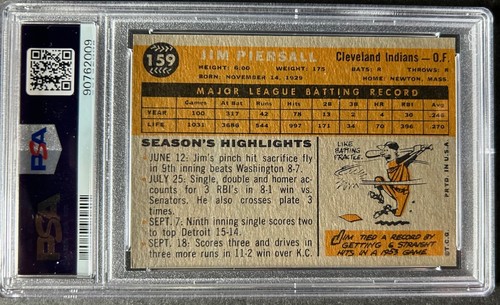 1960 Topps Baseball card 159 Jim Piersall Cleveland Indians PSA 7 - Picture 2 of 2