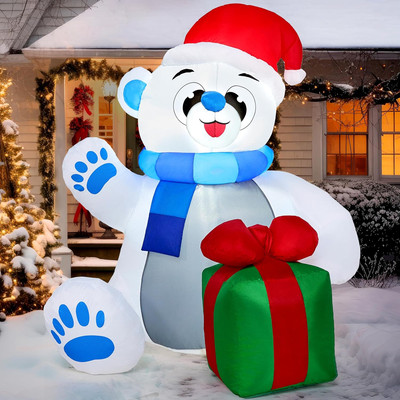 4 Ft Christmas Self Inflatable Polar Bear LED Light up Giant Blow up Yard Decora