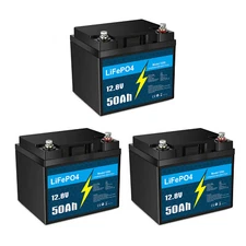 3 Pack 12V 50Ah LiFePO4 Lithium Battery, Deep Cycle, Perfect for RV, Golf Cart