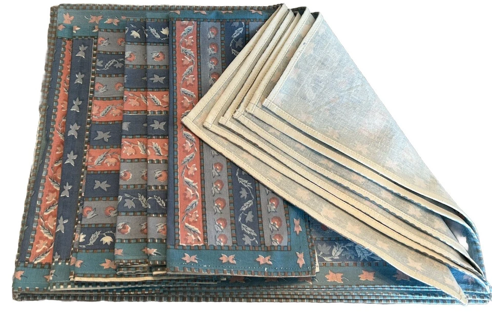 Set Of 6 Hand Quilt Block 100% Cotton Table Linens Placemats and Napkins - Image 4 of 4