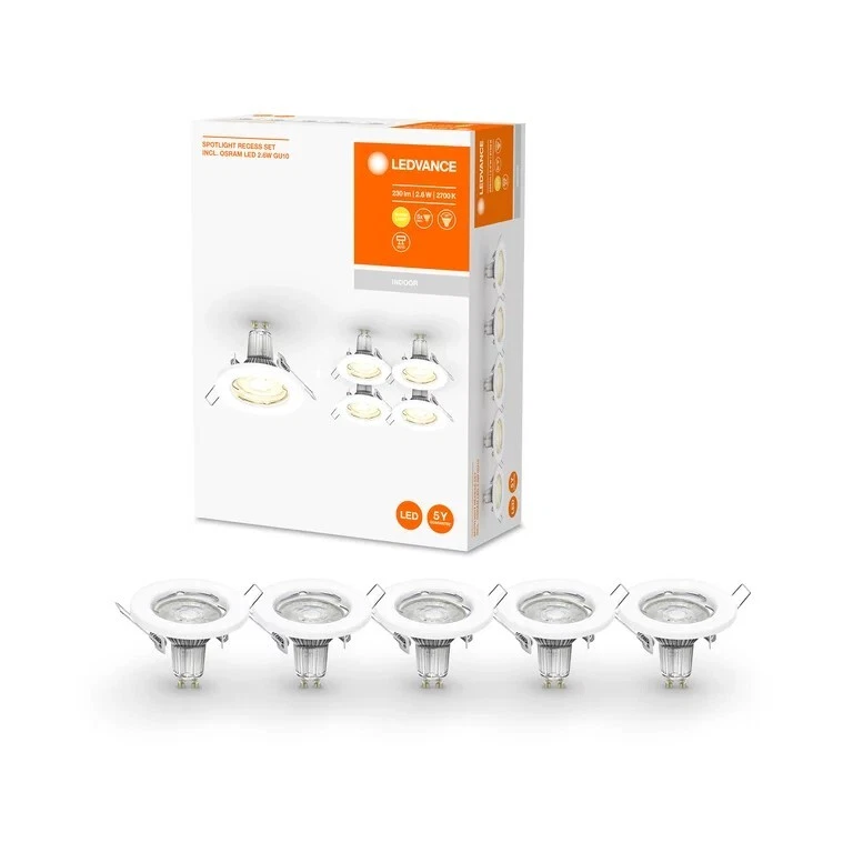 Ledvance Deckeneinbauleuchte mit 5x2,6W GU10 Weiß 5-Verpackung - Bild 1 von 1