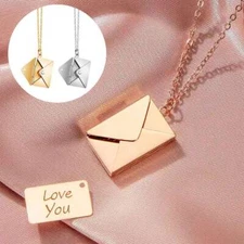 Envelope Locket Necklace, Love Letter Engraved Inside Pendant Jewelry Charm Gift