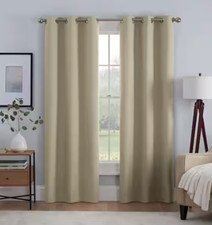 Eclipse Kylie Thermaback Tan 37 in. W x 63 in. L 100 Blackout Curtain Pair