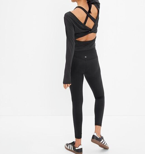 Gap Breathe Open Twist Back T-Shirt Long Sleeve Black Size Large Tall Woman's..