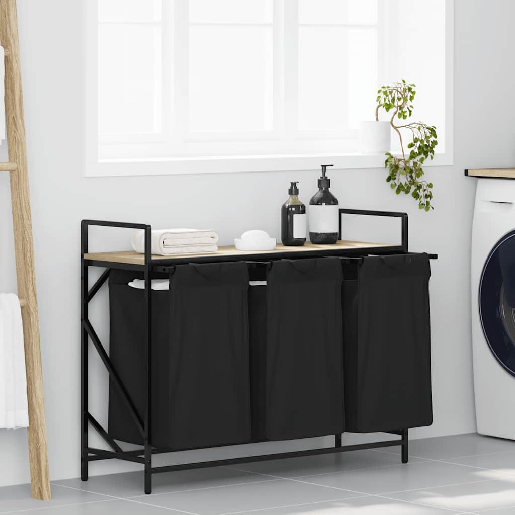 vidaXL Laundry Basket 3 Compartments with Shelf Sonoma Oak