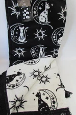 Docofil Reversible Halloween Black & White Throw Blanket 51" x 67" Cat Moon Sun