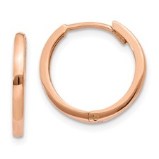 14k Rose Gold Round Hinged Hoop Earrings L-13 mm, W-1.5 mm, 1.5 gram Mother Gift
