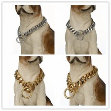 10/12/15mm Silver Gold 316L Stainless Steel Dog Chain Collar Curb Cuban 12-36"
