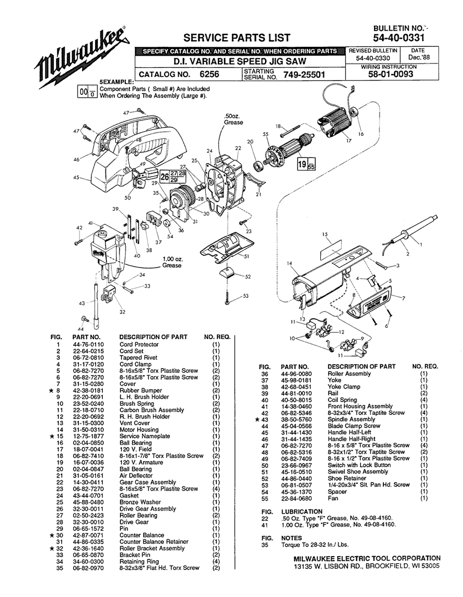MILWAUKEE 6256 Jig Saw ELECTRICAL COVER Part 31-15-0280 Saber