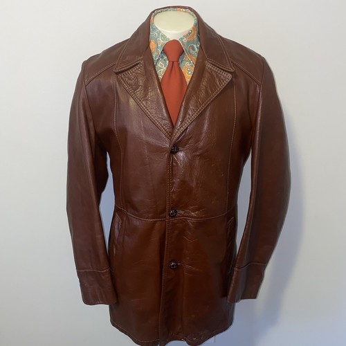 Vtg 60s 70s Leather Jacket Trench Coat 