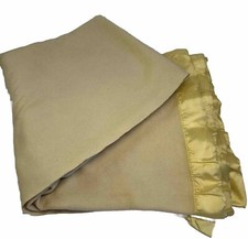 Vintage Satin Trim Wool Blanket Yellow Single Size 80 x 70 READ