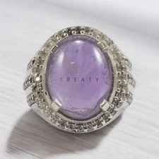 Amethyst Oval Cut Gemstone With 925 Sterling Silver Ring For Men's #644 *