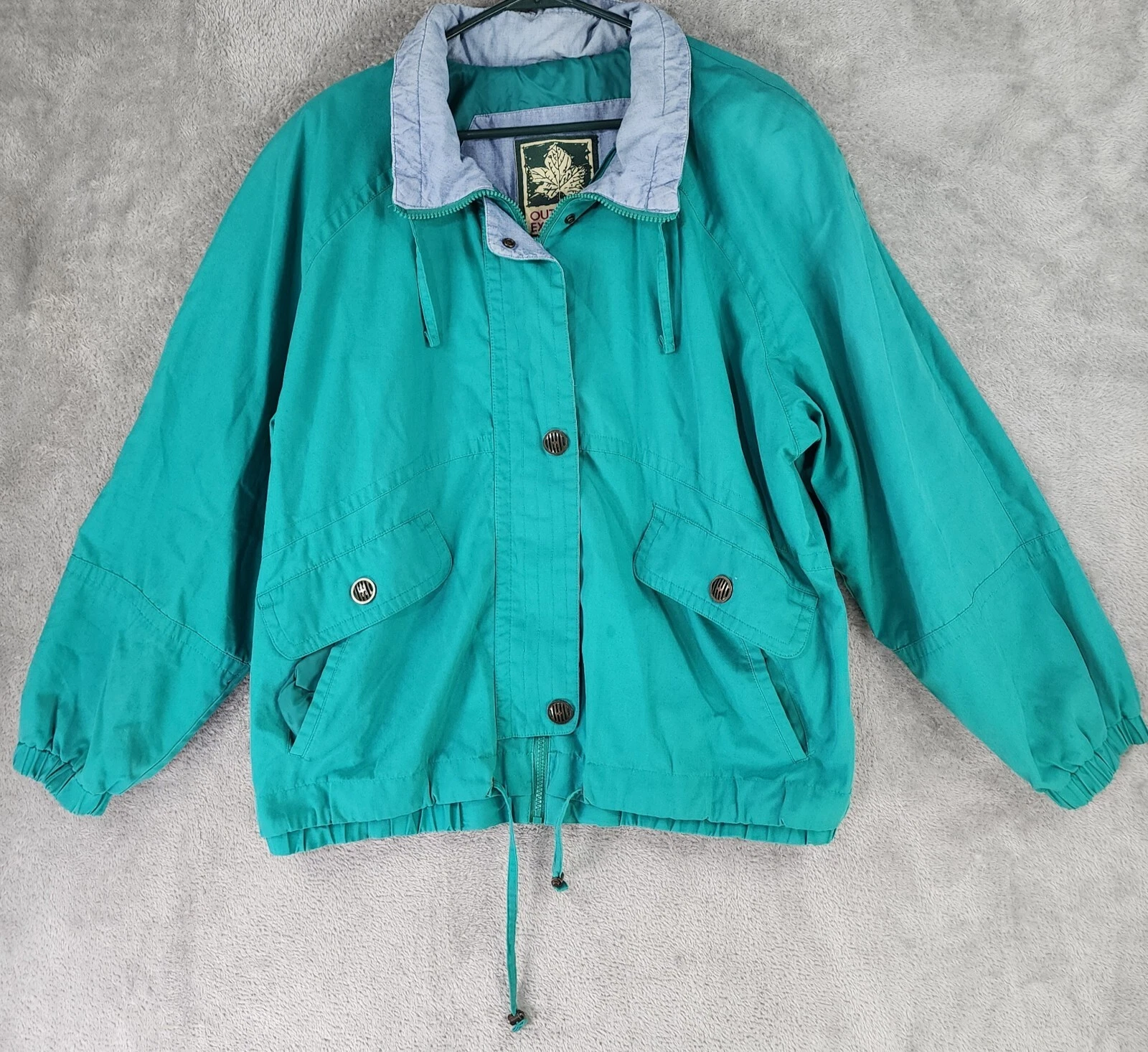 Outdoor Exchange Jacket Womens Large Teal Full Zip Long Sleeve Retro 80s Vintage