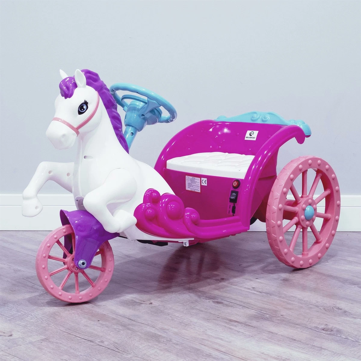 RiiRoo Princess 6V Unicorn Style Horse Carriage Ride on Toy Battery Operated