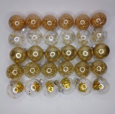 30 Gold  Clear Filled Glitter Christmas Tree Ornaments Plastic Balls Bulbs