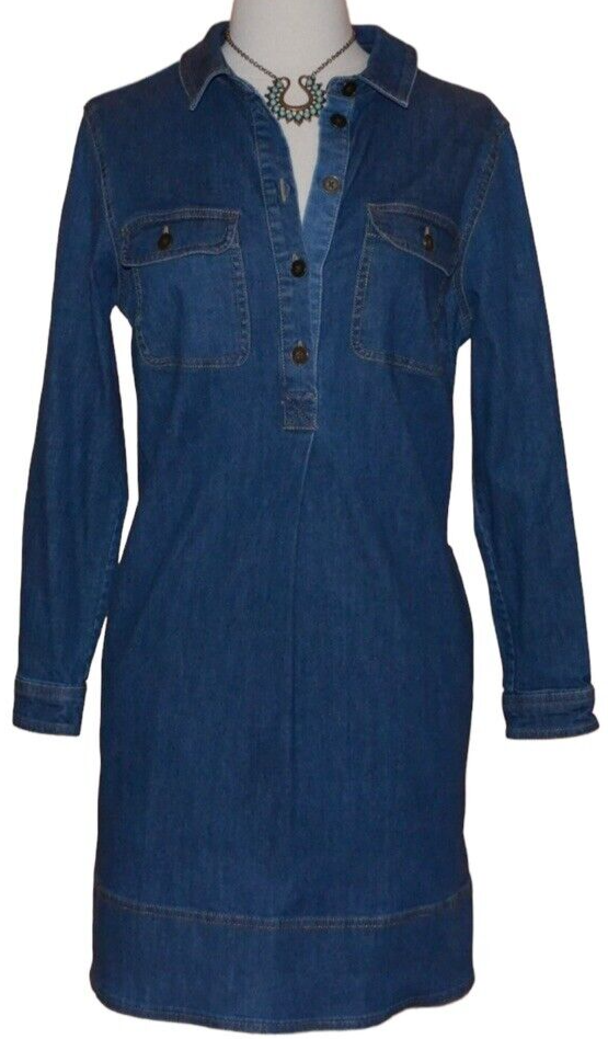 Boden 'Lola' Women's Denim Blue Jean Shirt Dress Sz Side Pockets