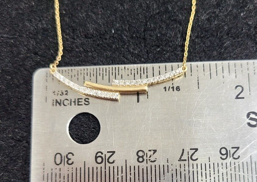 Deal! 0.20CT Natural Genuine Diamond Bar Pendant 14K Gold with Chain 17" - Picture 4 of 9