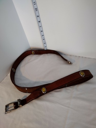 54" XENO Vintage brauner Ledergürtel mit Golfmotiv Nieten - Bild 1 von 7