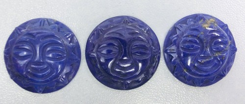 Lapis Lazuli Stone Cameo Carving SUN Face Round Shape 20 mm 3 pieces Lot - Picture 9 of 9