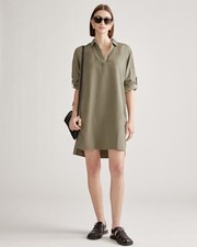 Quince Women Vintage Wash Tencel Roll Sleeve Tunic Mini Dress Olive M