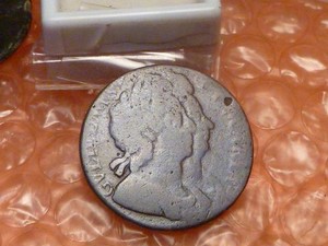 Original 1694 William & Mary Colonial Halfpenny Rare #2F