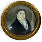 Antique Miniature Portrait Man Signed Bar Early 19th Century