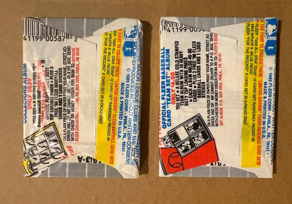 (2) 1989 FLEER baseball wax pack - Fresh from box - Griffey Jr. Ripken Error - Image 2 of 2