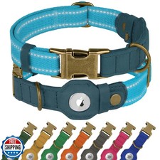 Reflective Leather Dog Collar with AirTag Holder - Soft Apple Airtag Dog Coll