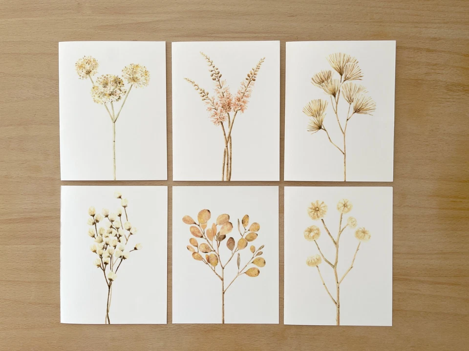 Juego de 6 tarjetas de notas en blanco papelería, ilustración botánica en acuarela A2 Foto 2 de 4