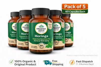 Organic India Moringa 60 Veg Capsules Ayurvedic Support energy Herbal 5 Pack