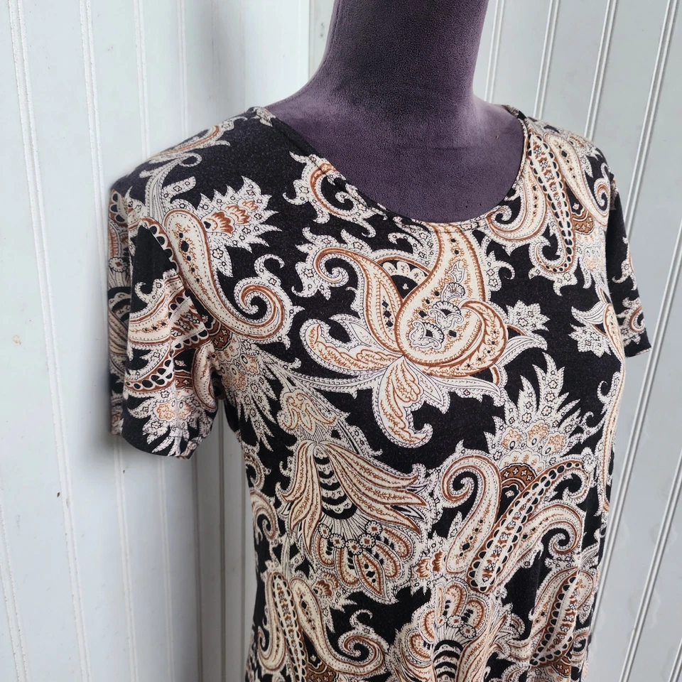 Impressions Workshop женщин Midi платье черный желтовато-коричневый пейсли цветочный короткий рукав S - Изображение 4 из 4