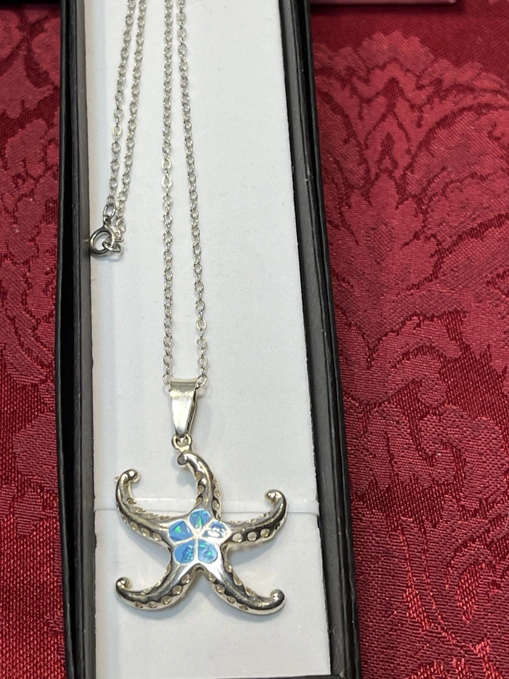 Vintage Mex. Collar colgante de plata de ley 950 Escorcia ópalo estrella de mar ME-61 Foto 2 de 4