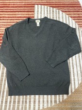 LL BEAN Pullover Sweater Men's M Reg Off-Olive 100 Lambswool V-Neck 90s 0 QY78