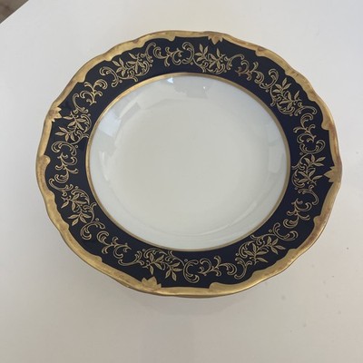 WEIMAR KATHARINA 7168 ECHT KOBALT BLUE SWIRL GOLD (8) SOUP BOWLS -see Details!