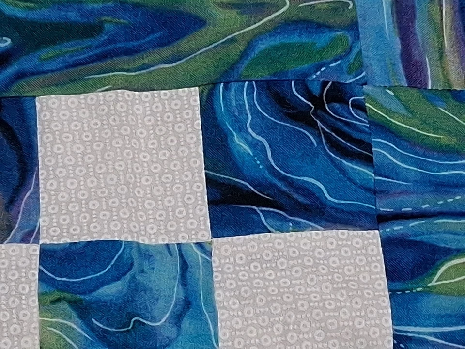 Vtg  Colorful Country Patchwork Design In Blues/ Turquoise 17” X 17" LOOK!  A-21 - Image 4 of 4