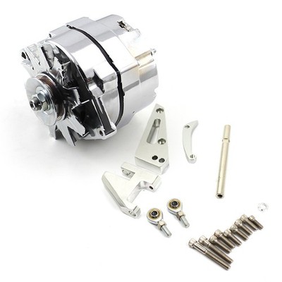 Chevy SBC 350 100 Amp 1 Wire Alternator & SWP Aluminum Bracket Kit Polished