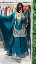 New Launching Natural Crap Silk Palazzo Suit With Teal Blue Dupatta For Party