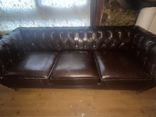 Matching Pair Vintage Brown Leather Chesterfield Sofas (2-Seater + 3-Seater)