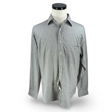 Vintage Yves Saint Laurent Mens Gray Black White Button Down Shirt Size 16 34/35