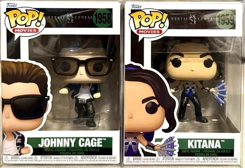 JOHNNY CAGE 1958 & KITANA 1959 Funko Pop Movies MORTAL KOMBAT 2 w/Cases IN HAND