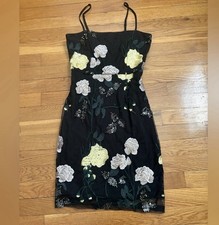 Lulus Black Embroidered Sequin Floral Strappy Sleeveless Knee Length Dress XS