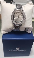 Montres Prestige Gem-Set Silver Cushion Dress Wristwatch with Gemstone Markers