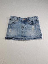 Cherokee Girls Size 6/6X Blue Denim Mini Skirt Distressed Raw Hem Stretch...
