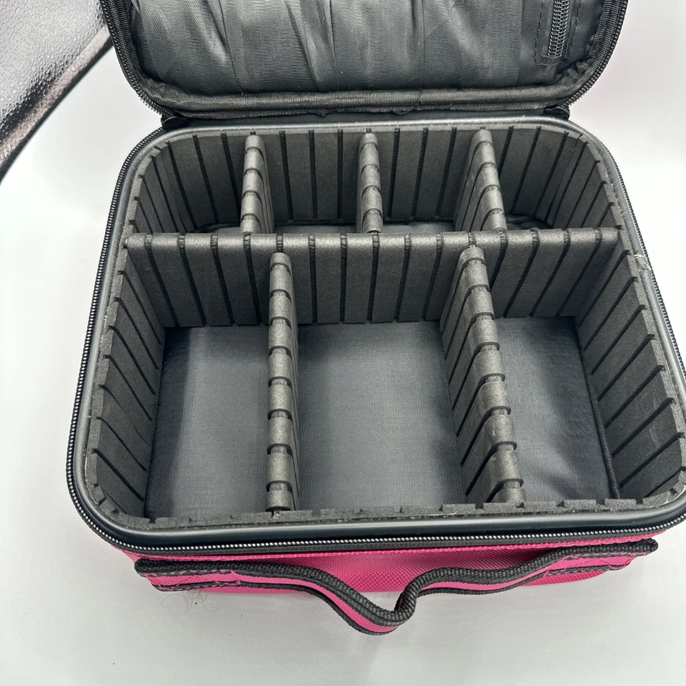 Estuche de tren de maquillaje 10"x9"x3,5" Bolsa organizadora de cosméticos de viaje portátil rosa Foto 2 de 4
