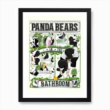 Panda Bears In The Bathroom Art Pri Framed Wall Art Poster Canvas Print Picture