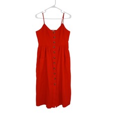 American Eagle Red Sleeveless Button-Front Midi Dress Size M Cotton, Linen Blend