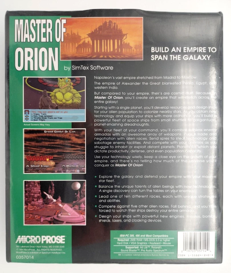Master of Orion (DOS 386 PC, 1993) BRAND NEW Plastic Seal Big Box! - Image 2 of 4