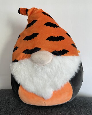 RARE Squishmallow Tenson Gnome, Halloween 2021 - Orange with Bats - Kellytoy NWT
