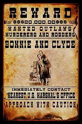 BONNIE & CLYDE WANTED METAL SIGN 8X12 OUTLAW DEAD OR ALIVE REWARD U.S. MARSHAL
