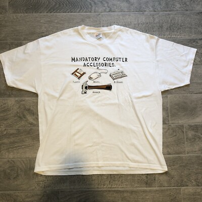 Vintage 2000  Hanes Mandatory Computer Accessories White T-Shirt Men s Size XXL
